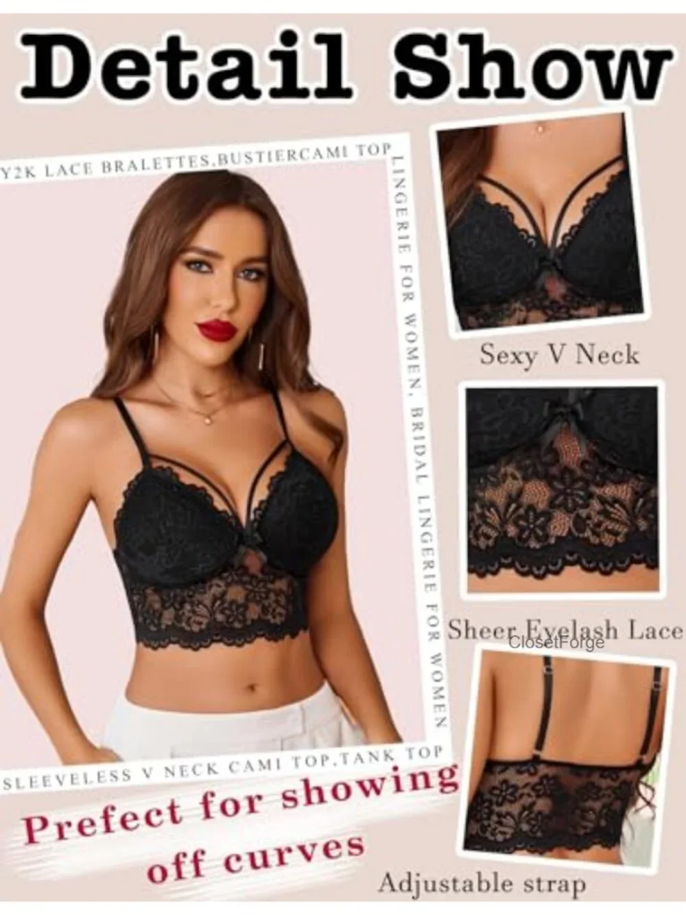 Lace Bralette for Women Spaghetti Strap Tank Camisole Crop Top